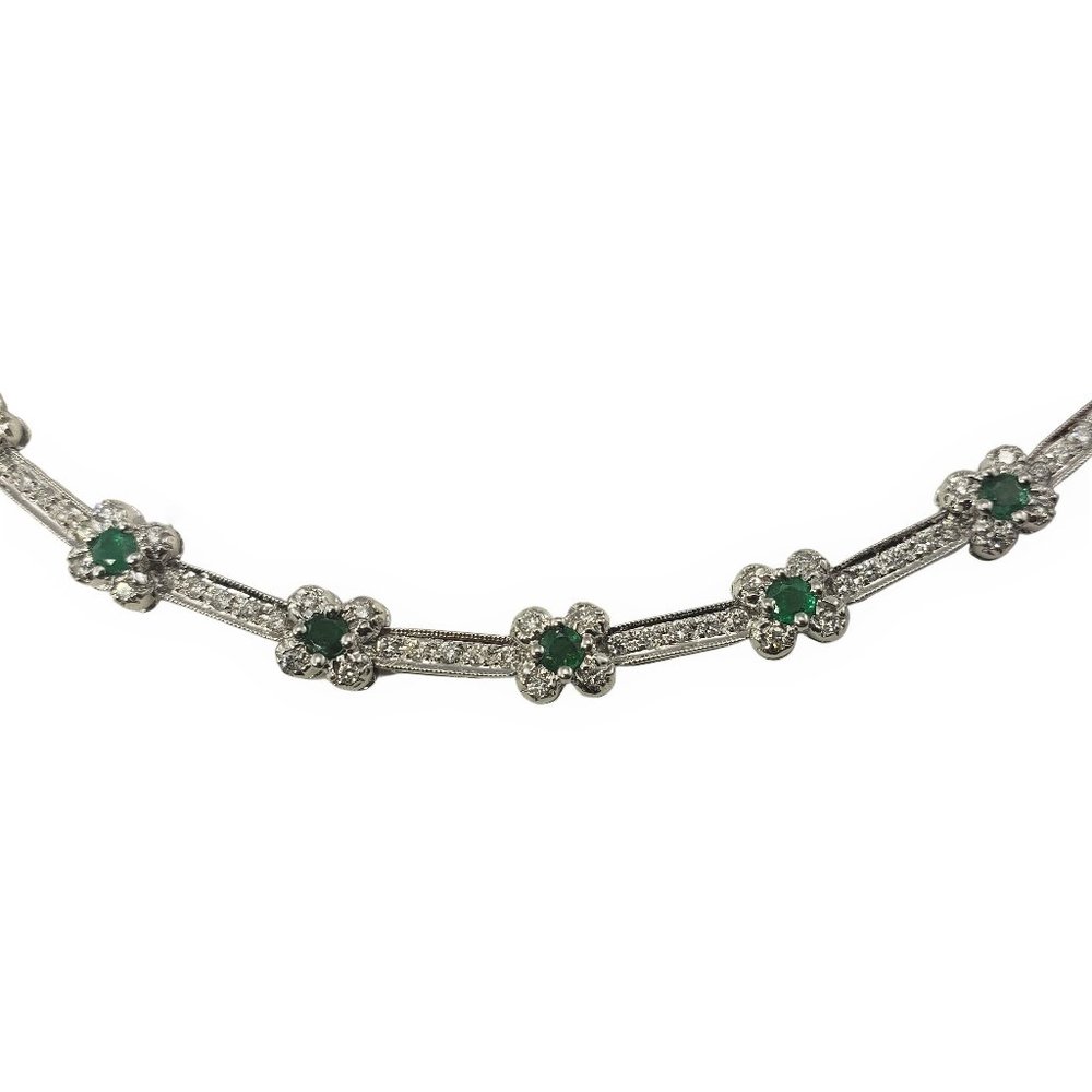Vintage 18 Karat White Gold Emerald and Diamond Bracelet #12177